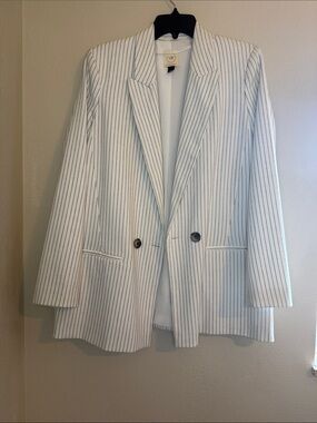 River Island White Pinstripe Double Breasted Blazer Jacket